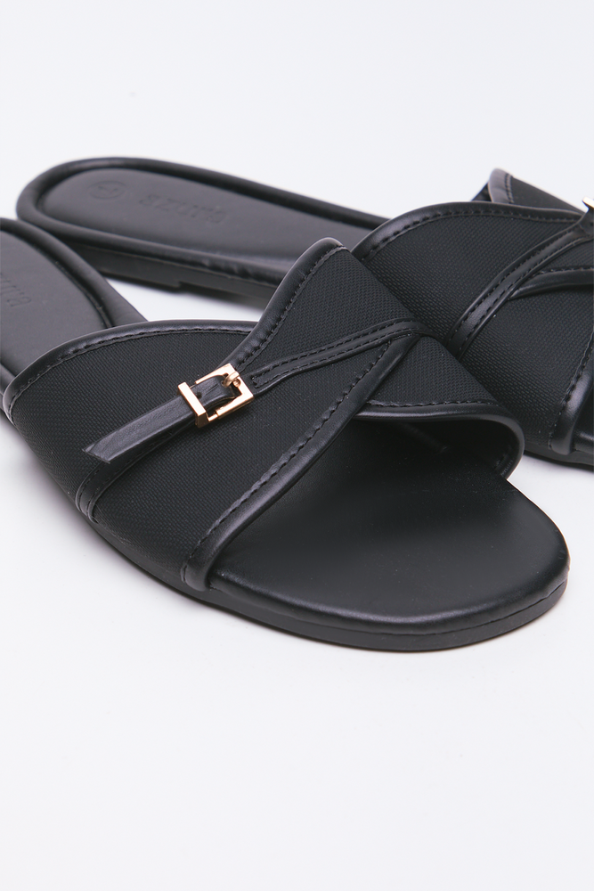 Black Metal Trim Mule Sandals (2)