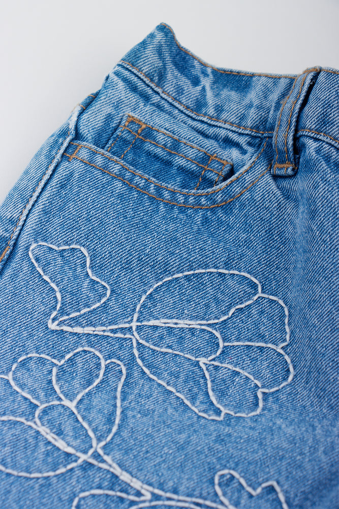 Blue Floral Embroidered Jeans (1)