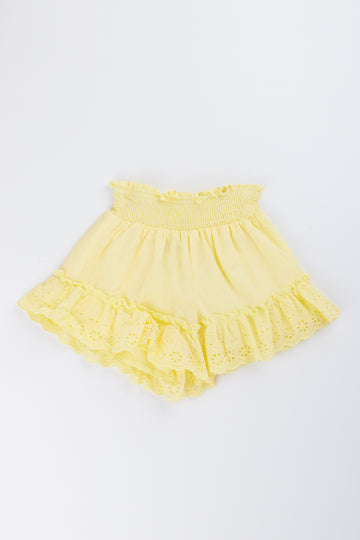 Yellow Anglaise Frill Shorts