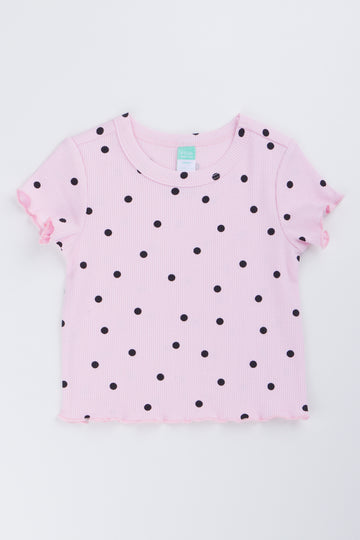 Pink Polka Dot Ribbed T-Shirt