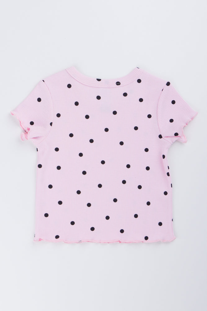 Pink Polka Dot Ribbed T-Shirt (2)