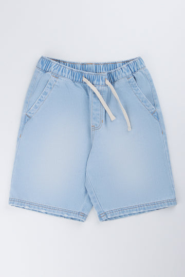 Light Blue Pull On Denim Shorts