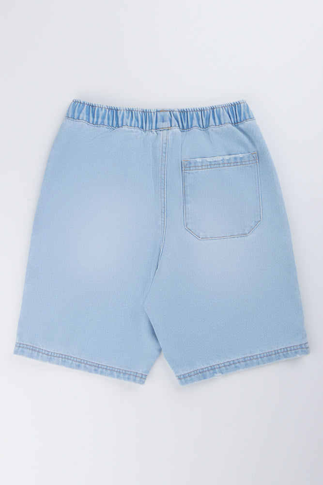 Light Blue Pull On Denim Shorts (2)