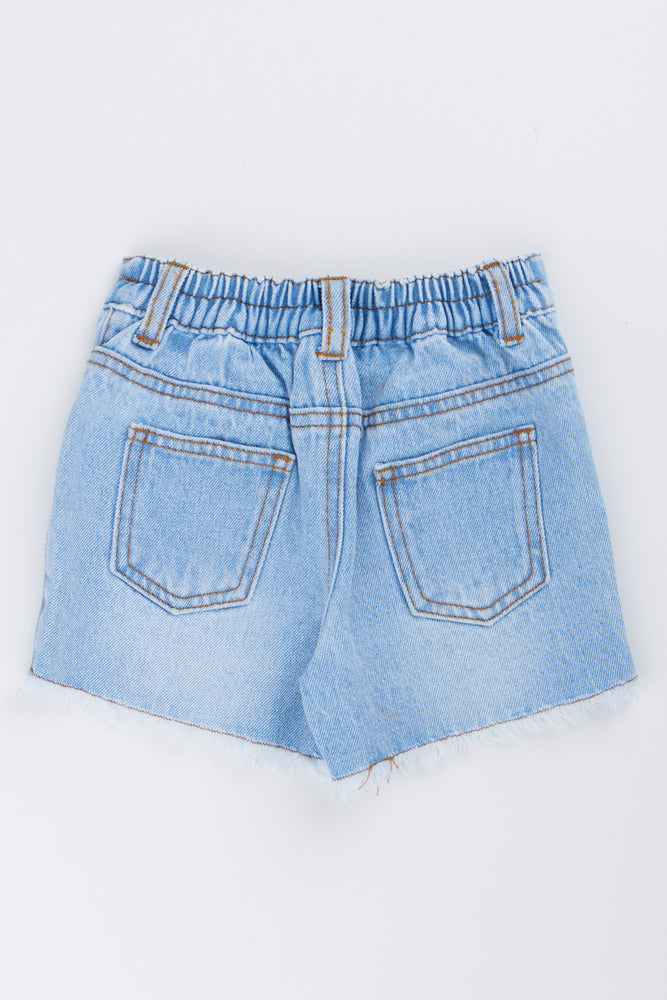 Blue Rhinestone Heart Denim Shorts (2)
