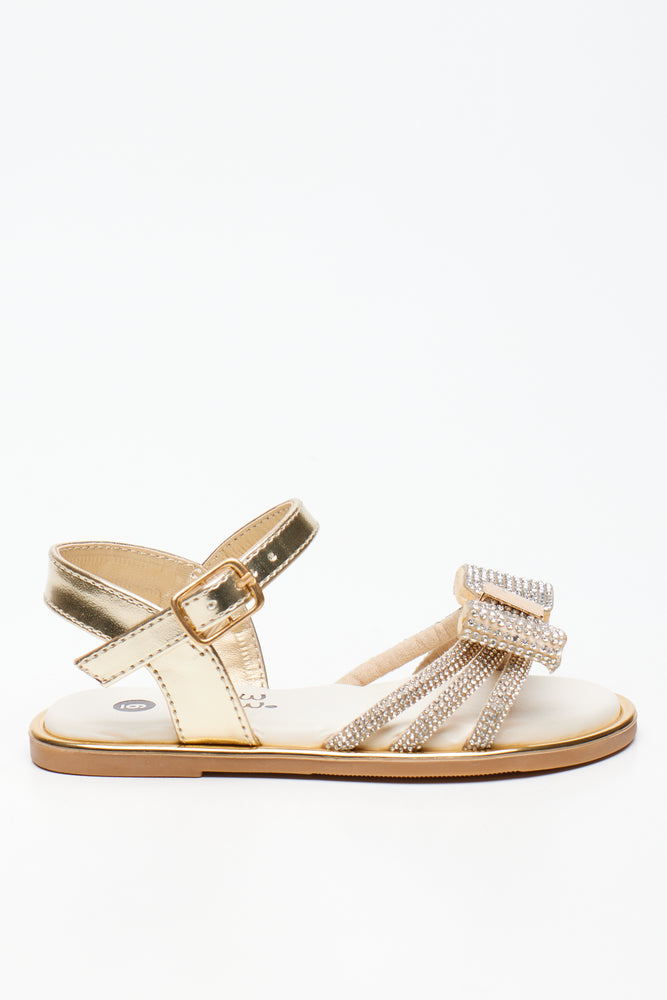 Gold Diamante Bow Sandals (1)