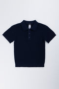 Navy Knitted Short Sleeve Golfer