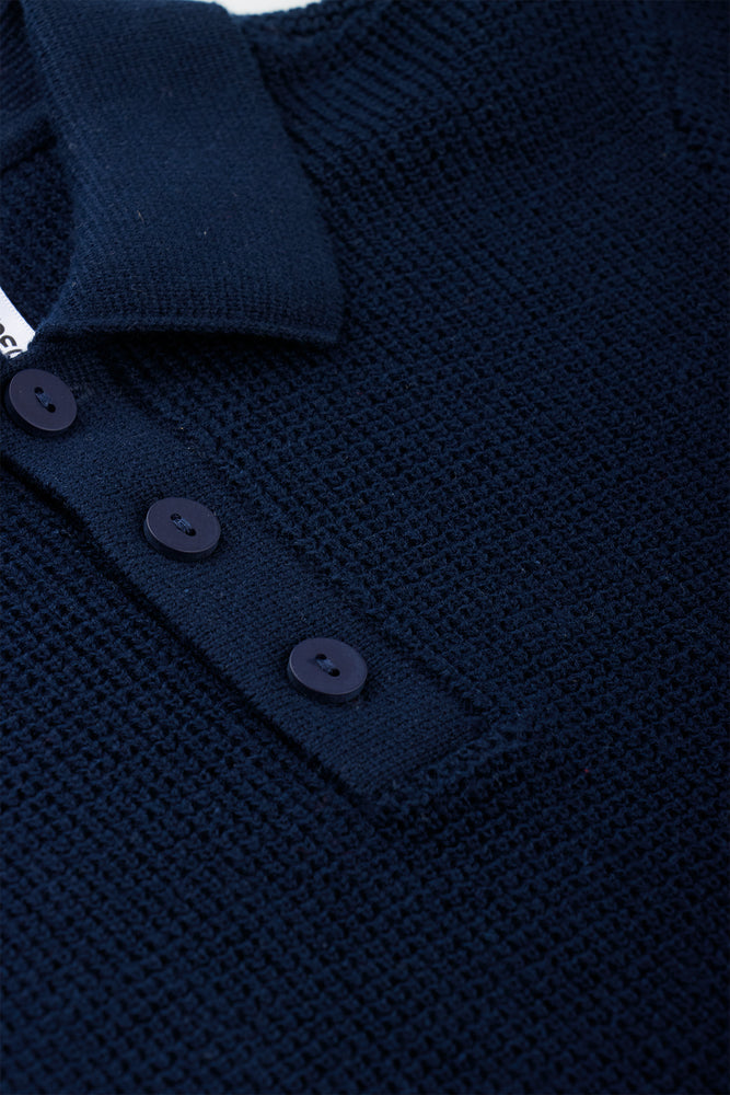 Navy Knitted Short Sleeve Golfer (1)