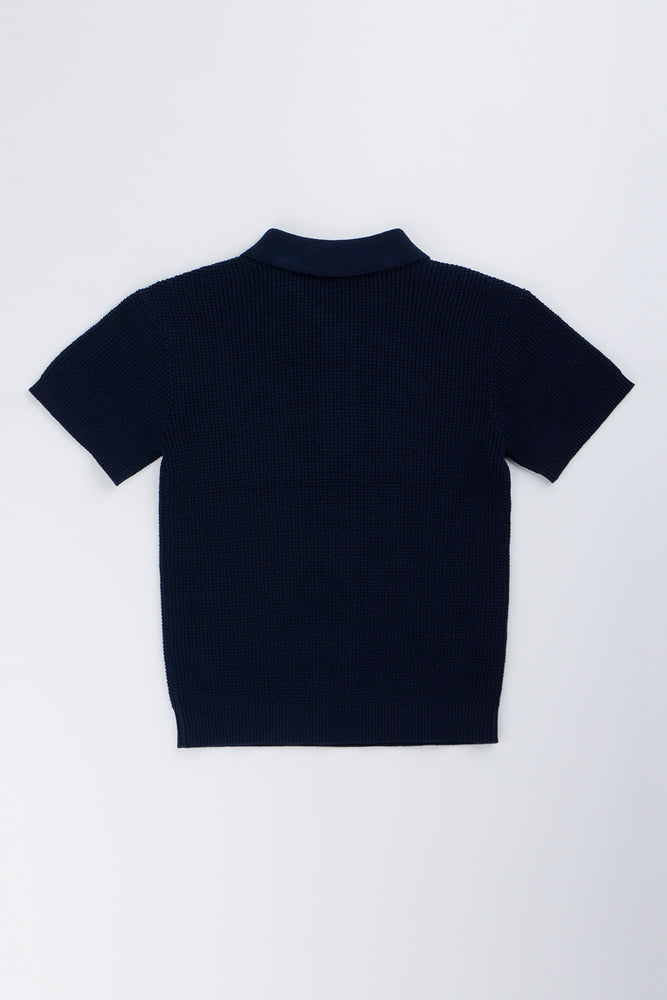 Navy Knitted Short Sleeve Golfer (2)