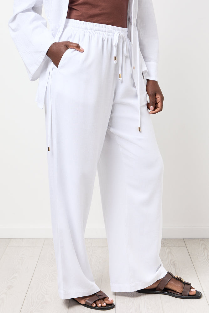 White Lightweight Linen Blend Pants (1)