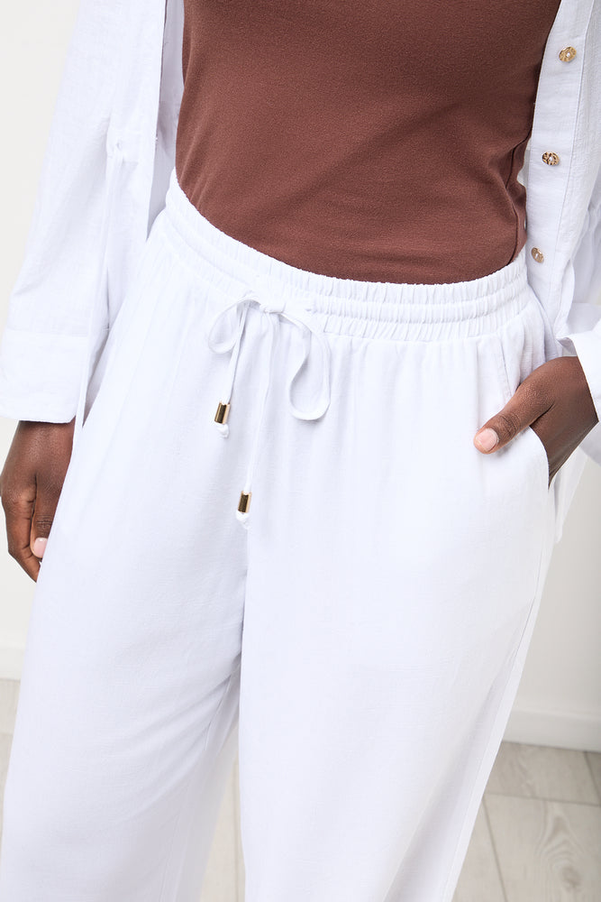White Lightweight Linen Blend Pants (3)