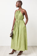 Green Crinkle Halter Maxi Dress (1)