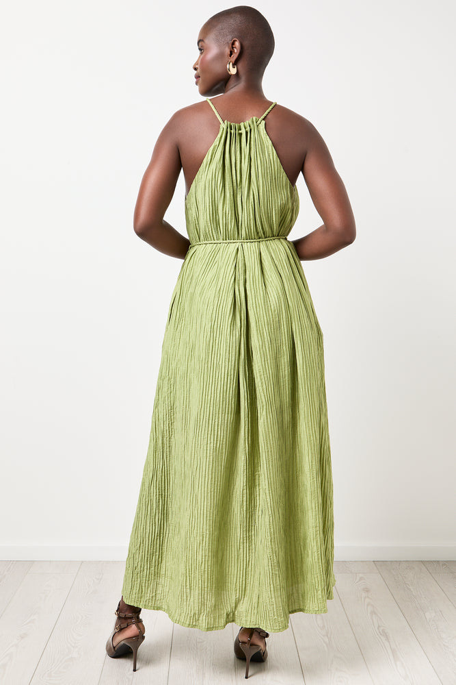 Green Crinkle Halter Maxi Dress (2)
