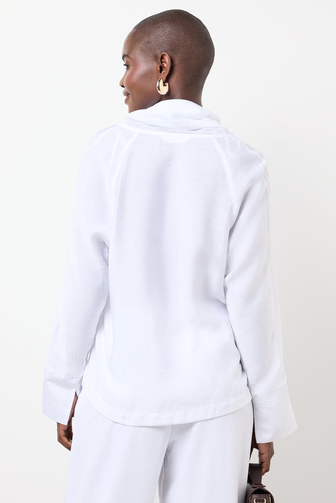White Long Sleeve Scarf Blouse (2)