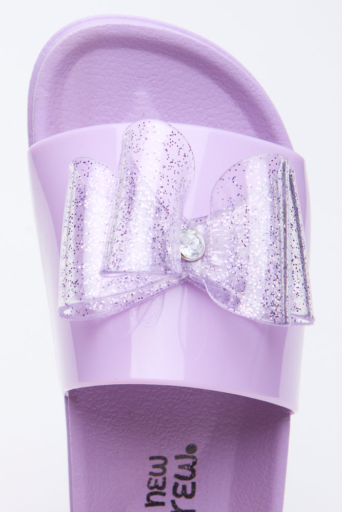 Lilac Glitter Bow Jelly Slides (4)