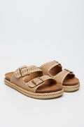 Taupe Rope Trim Double Strap Sandals