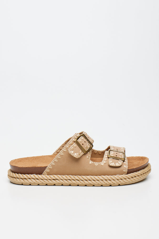 Taupe Rope Trim Double Strap Sandals (1)