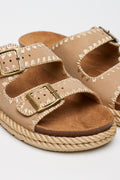 Taupe Rope Trim Double Strap Sandals (2)