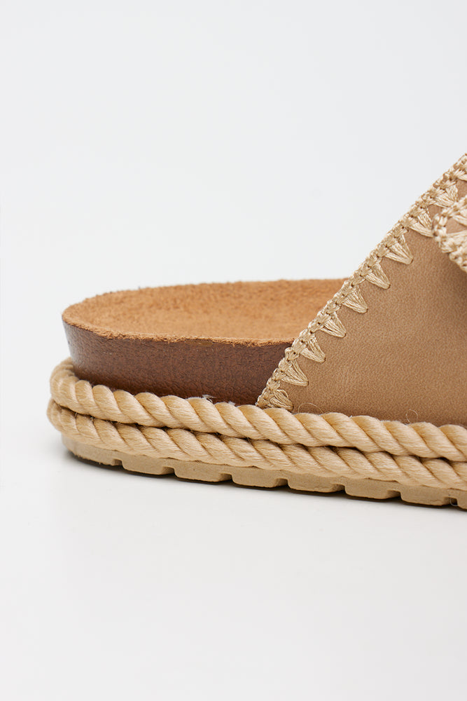 Taupe Rope Trim Double Strap Sandals (3)