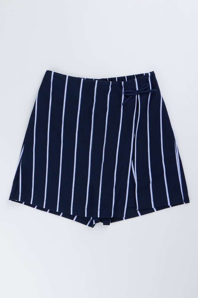 Navy White Striped Bow Skort