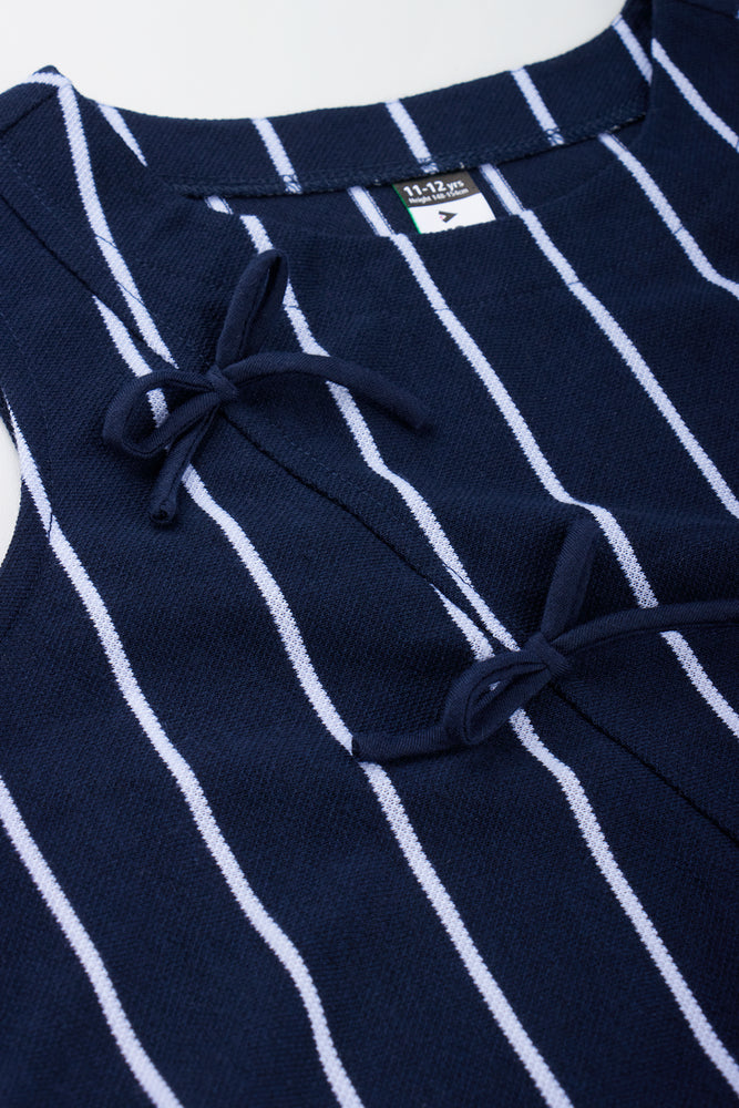 Navy Striped Shell Top With Bows (1)
