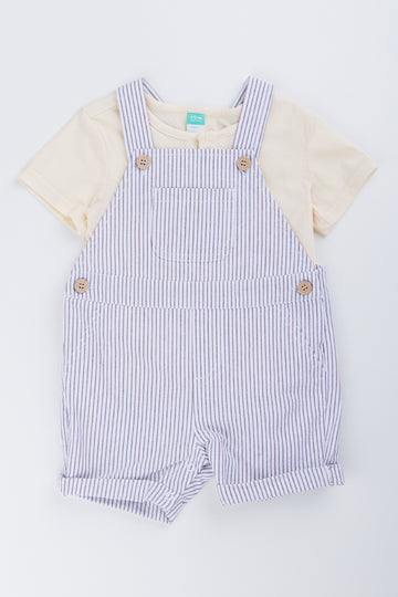 Striped Seersucker Dungaree T-Shirt Set