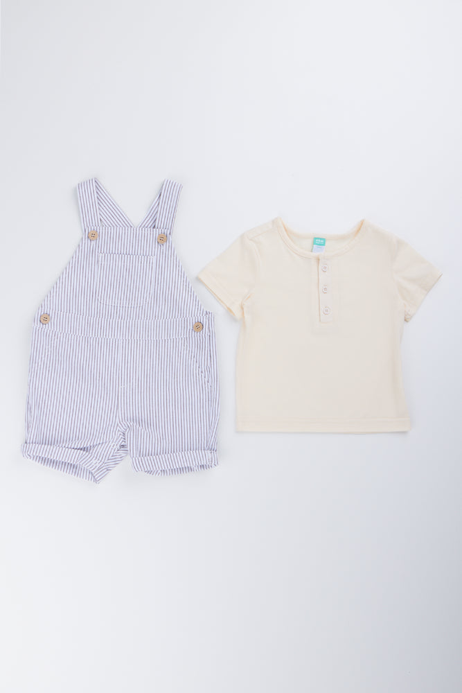 Striped Seersucker Dungaree T-Shirt Set (3)