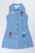 ME&B Striped Floral Embroidered Denim Dress