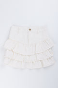 ME&B Cream Ruffled Denim Mini Skirt