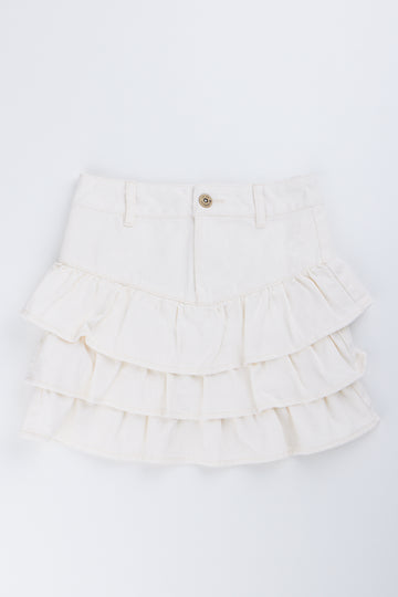 ME&B Cream Ruffled Denim Mini Skirt