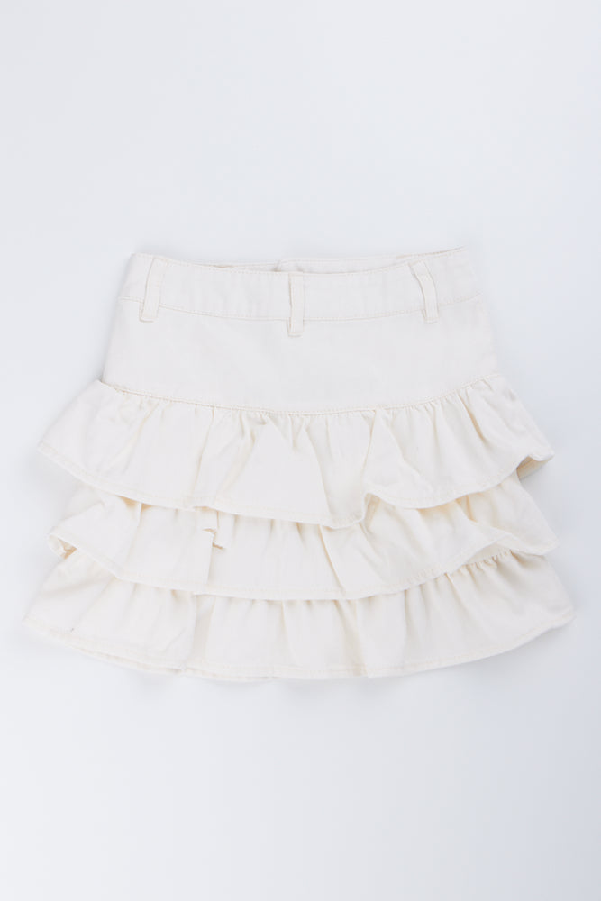 ME&B Cream Ruffled Denim Mini Skirt (2)