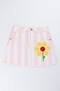 ME& B Striped Denim Skirt With Flower