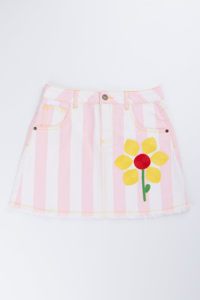 ME& B Striped Denim Skirt With Flower