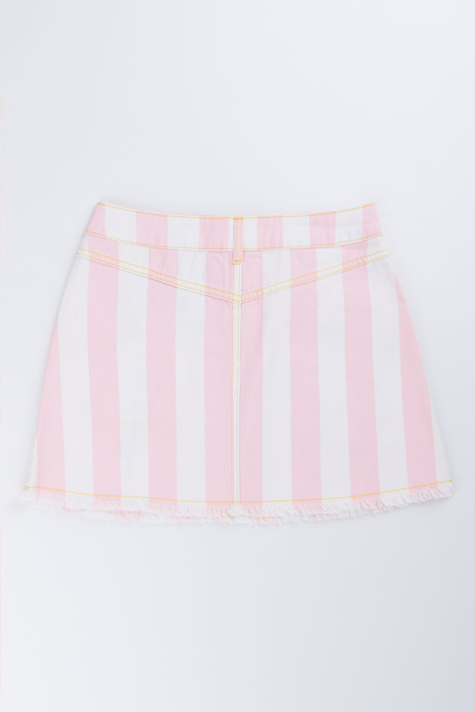 ME& B Striped Denim Skirt With Flower (2)