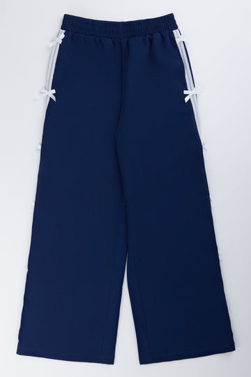 Navy Wide-Leg Pants With Bows