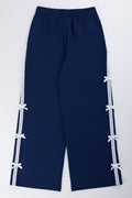 Navy Wide-Leg Pants With Bows (2)