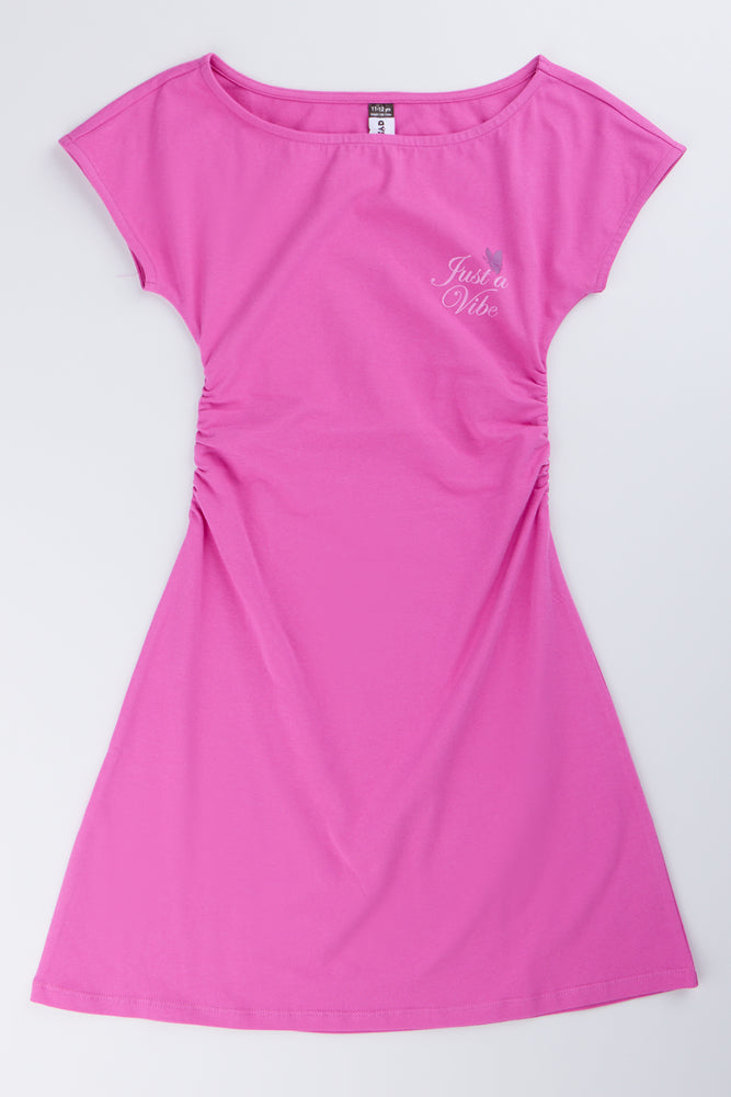 Pink Side Ruched Aline Dress