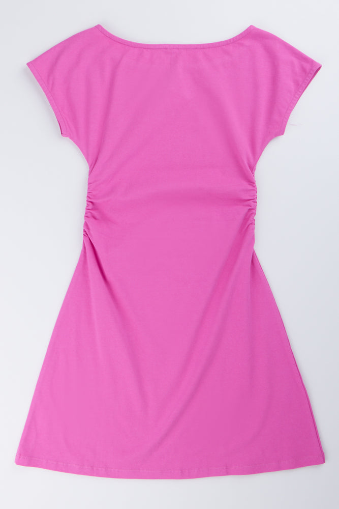 Pink Side Ruched Aline Dress (2)