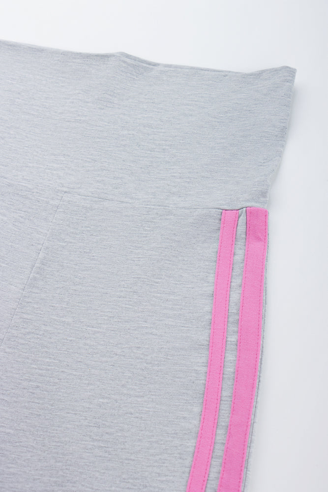 Grey Flare Leggings With Pink Stripes (1)