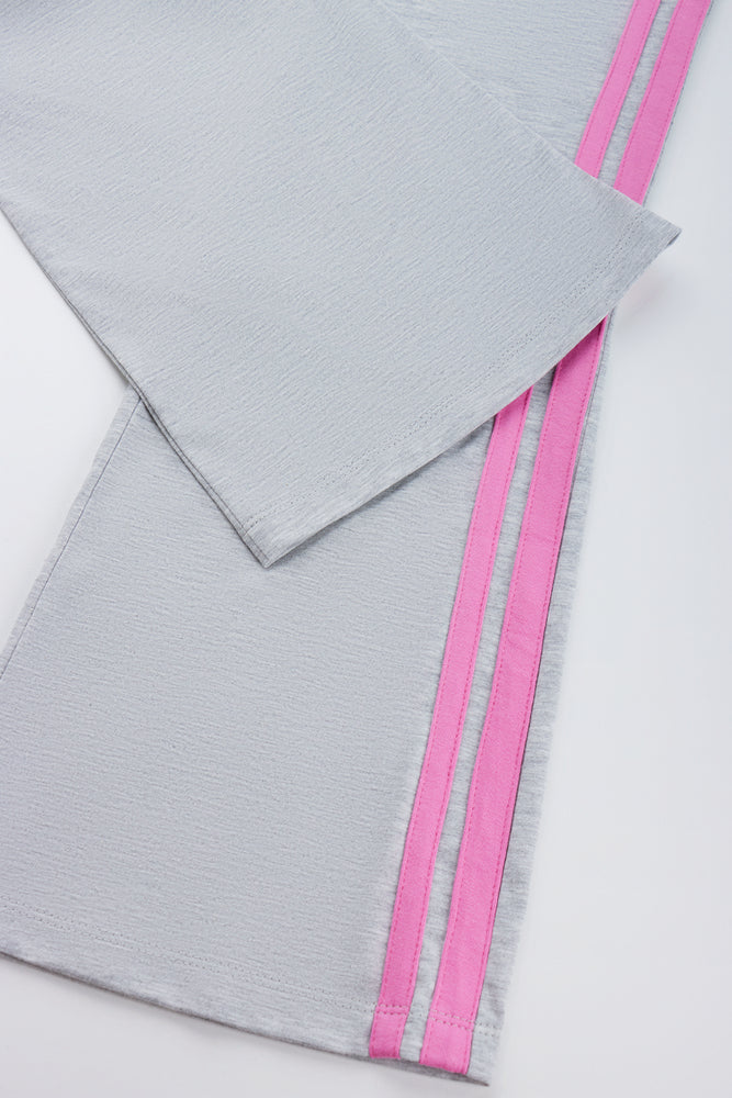 Grey Flare Leggings With Pink Stripes (2)