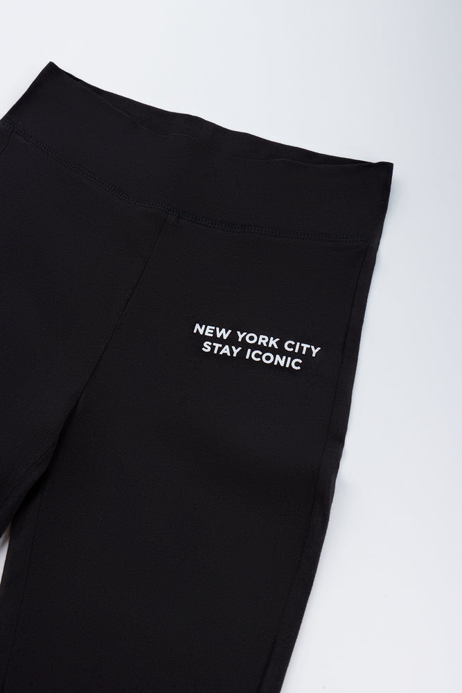 Black Iconic Print Flare Pants (1)