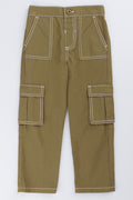 Olive Contrast Stitch Cargo Pants
