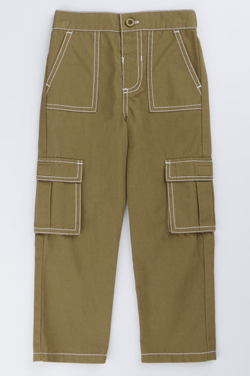 Olive Contrast Stitch Cargo Pants