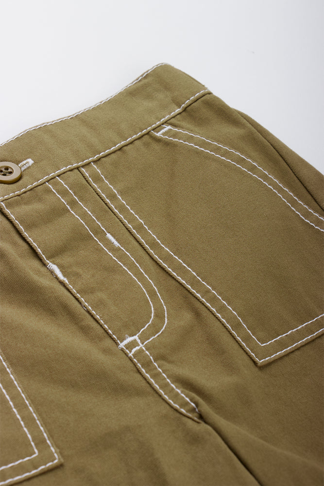 Olive Contrast Stitch Cargo Pants (1)