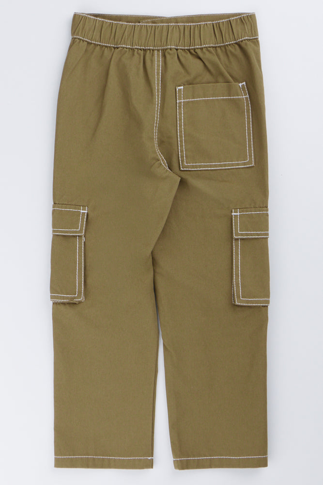 Olive Contrast Stitch Cargo Pants (2)