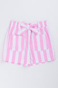 Pink Striped Woven Cotton Shorts