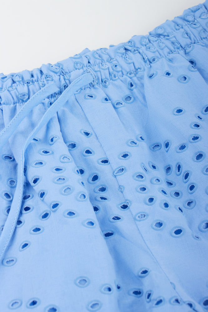 Blue Eyelet Woven Shorts (1)