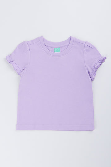 Lilac Frill Sleeve Basic T-Shirt