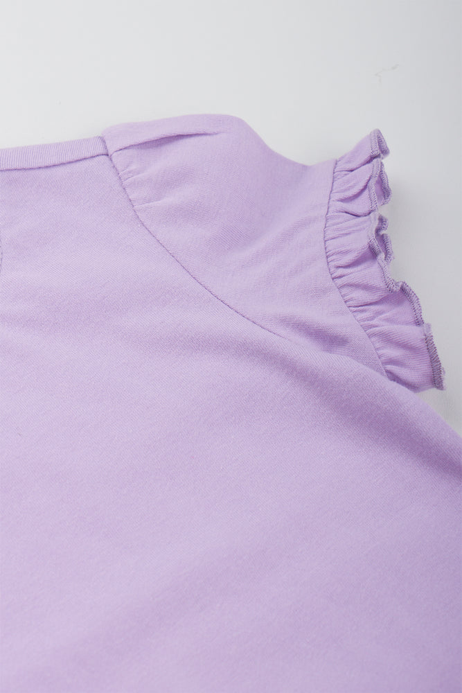 Lilac Frill Sleeve Basic T-Shirt (1)