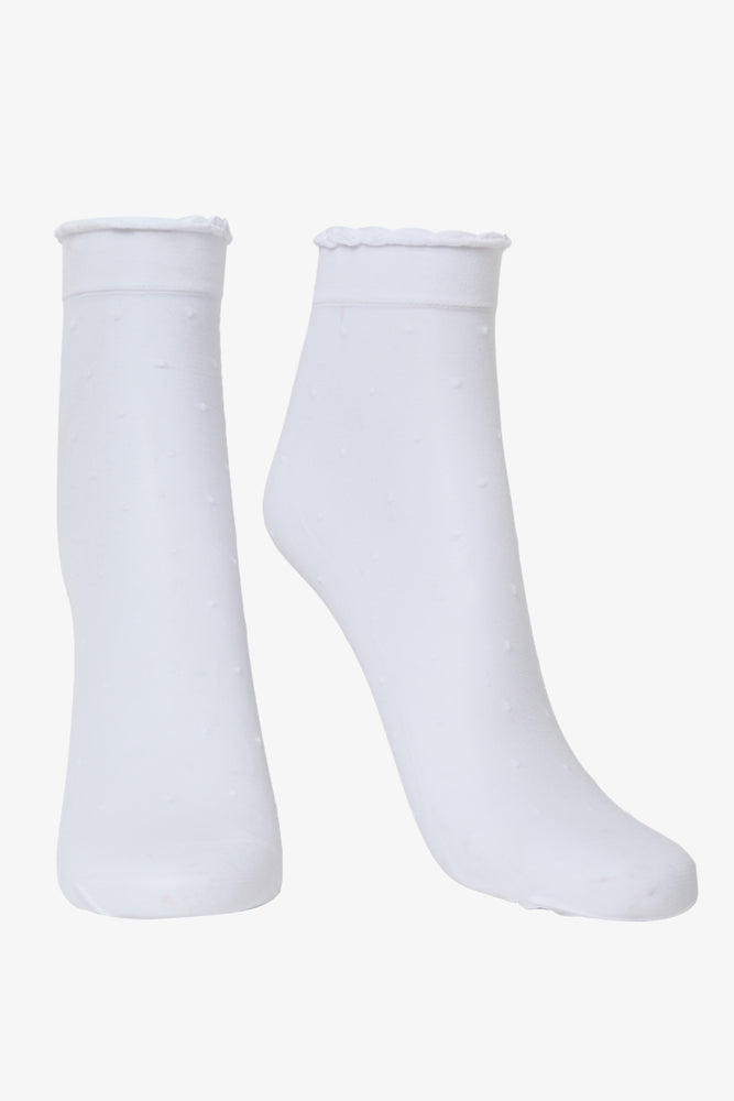 White Sheer Spot Print Anklets