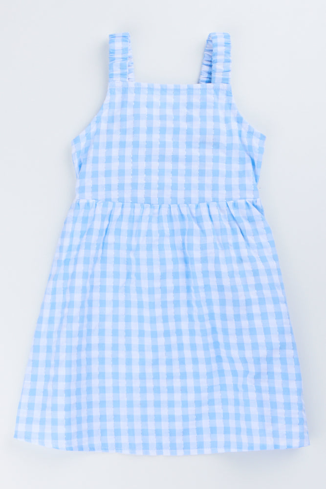 Blue Gingham Bow Detail Dress